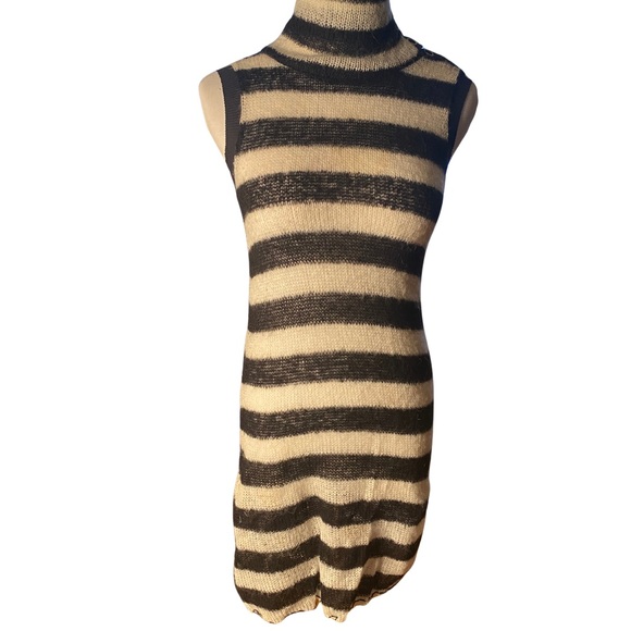 FREE PEOPLE Black & Cream Striped Sleeveless Turtleneck Sweater Dress | Size S - Picture 2 of 7
